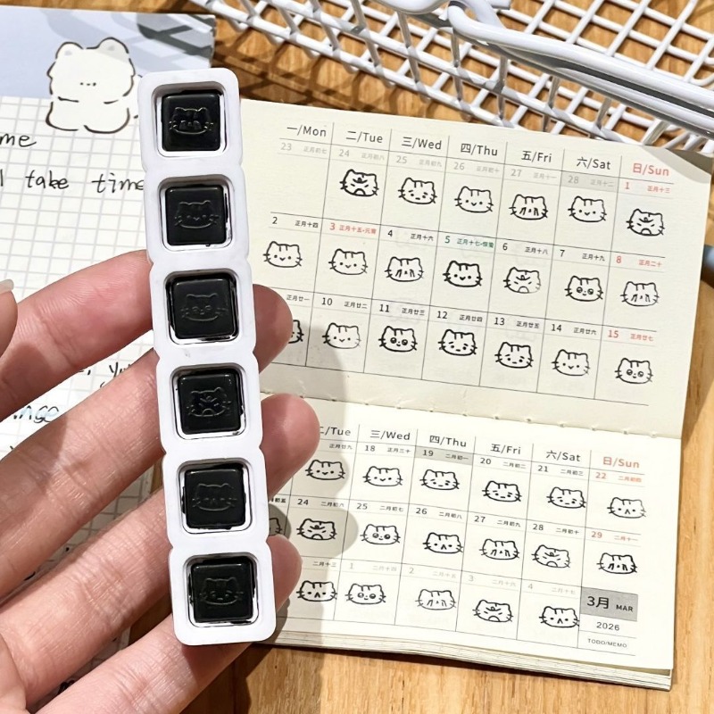 Cute Cat Cartoon Press Detacha - Rubber Date Stamp recension och pris